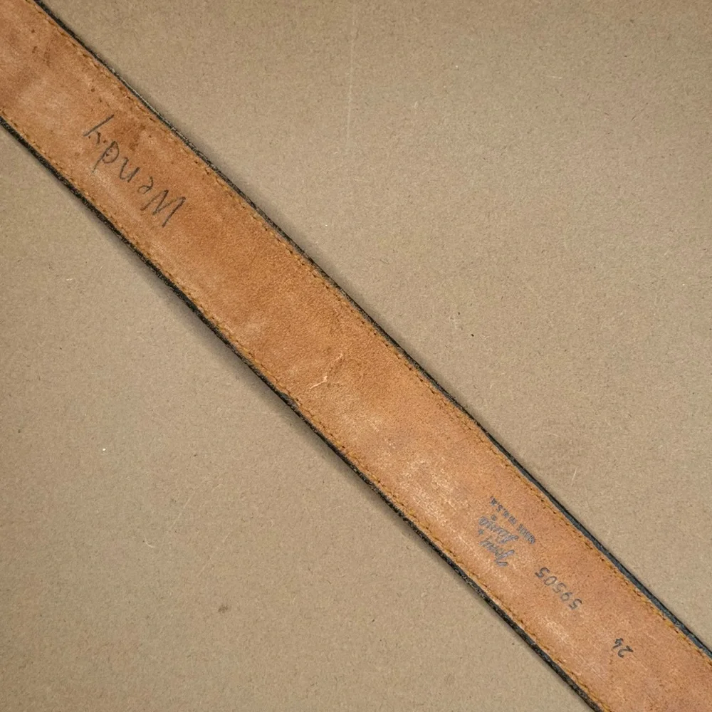 Vintage Child’s Brown Leather Belt with Black Lettering